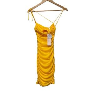 Oh Polly Yellow Ruched Slip Dress with Tie Straps
